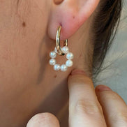 Large Hoop Gecirmeli Charm Natural Pearl Earring