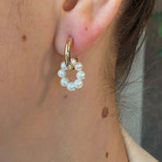 Small Hoop Gecirmeli Charm Natural Pearl Earring