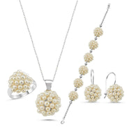 Prenses Model Doğal İnci Küpe Kolye Bileklik Yüzük Dörtlü Set | | Birinci1926