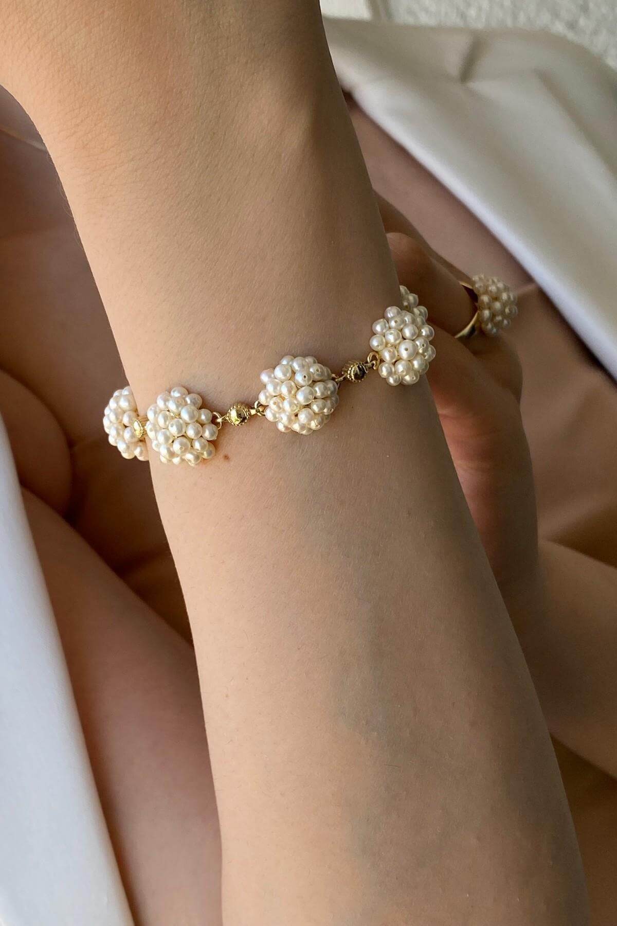 Prenses Model Doğal İnci Küpe Kolye Bileklik Yüzük Dörtlü Set | | Birinci1926