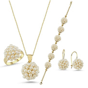 Prenses Model Doğal İnci Küpe Kolye Bileklik Yüzük Dörtlü Set | | Birinci1926