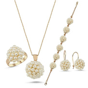 Prenses Model Doğal İnci Küpe Kolye Bileklik Yüzük Dörtlü Set | | Birinci1926