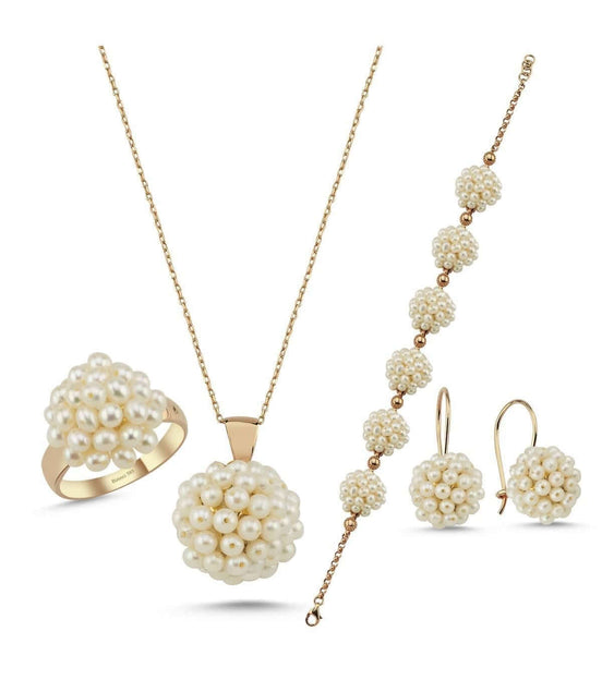 Prenses Model Doğal İnci Küpe Kolye Bileklik Yüzük Dörtlü Set | | Birinci1926