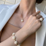 Prenses Model Doğal İnci Küpe Kolye Bileklik Yüzük Dörtlü Set | | Birinci1926