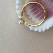 Small Natural Pearl Solitaire Design Ring