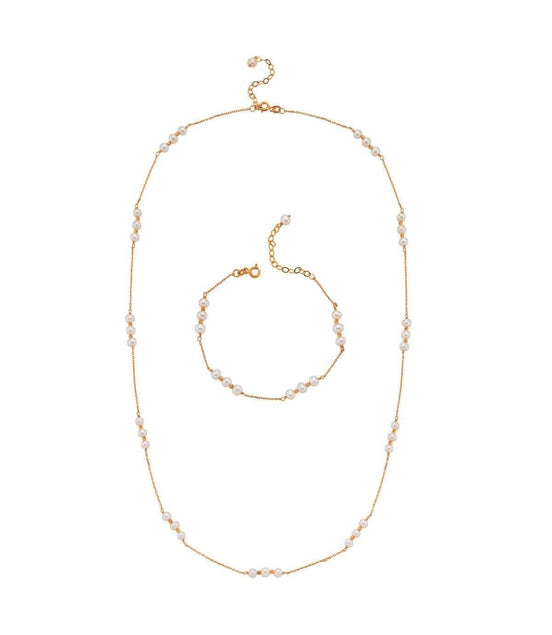 Üç Doğal İnci Dorika Toplu Zincir Kolye Bileklik İkili Set | | Birinci1926