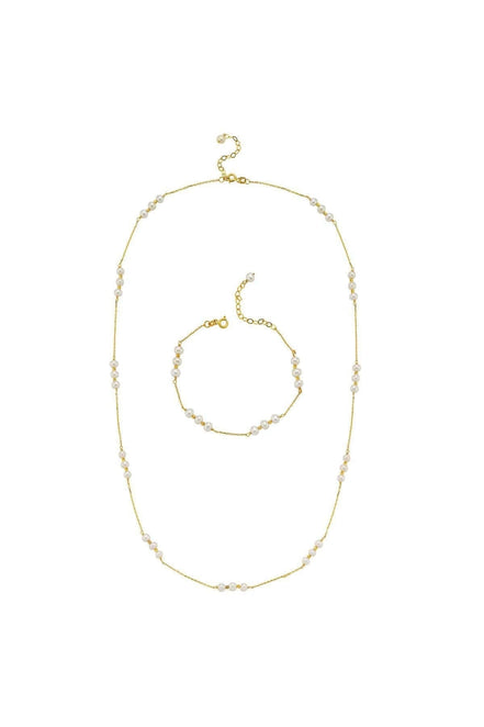 Üç Doğal İnci Dorika Toplu Zincir Kolye Bileklik İkili Set | | Birinci1926