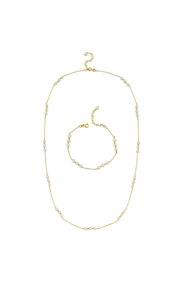 Üç Doğal İnci Dorika Toplu Zincir Kolye Bileklik İkili Set | | Birinci1926