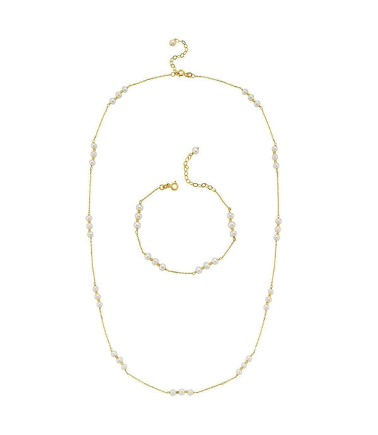 Üç Doğal İnci Dorika Toplu Zincir Kolye Bileklik İkili Set | | Birinci1926