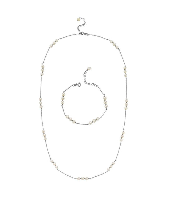 Üç Doğal İnci Dorika Toplu Zincir Kolye Bileklik İkili Set | | Birinci1926