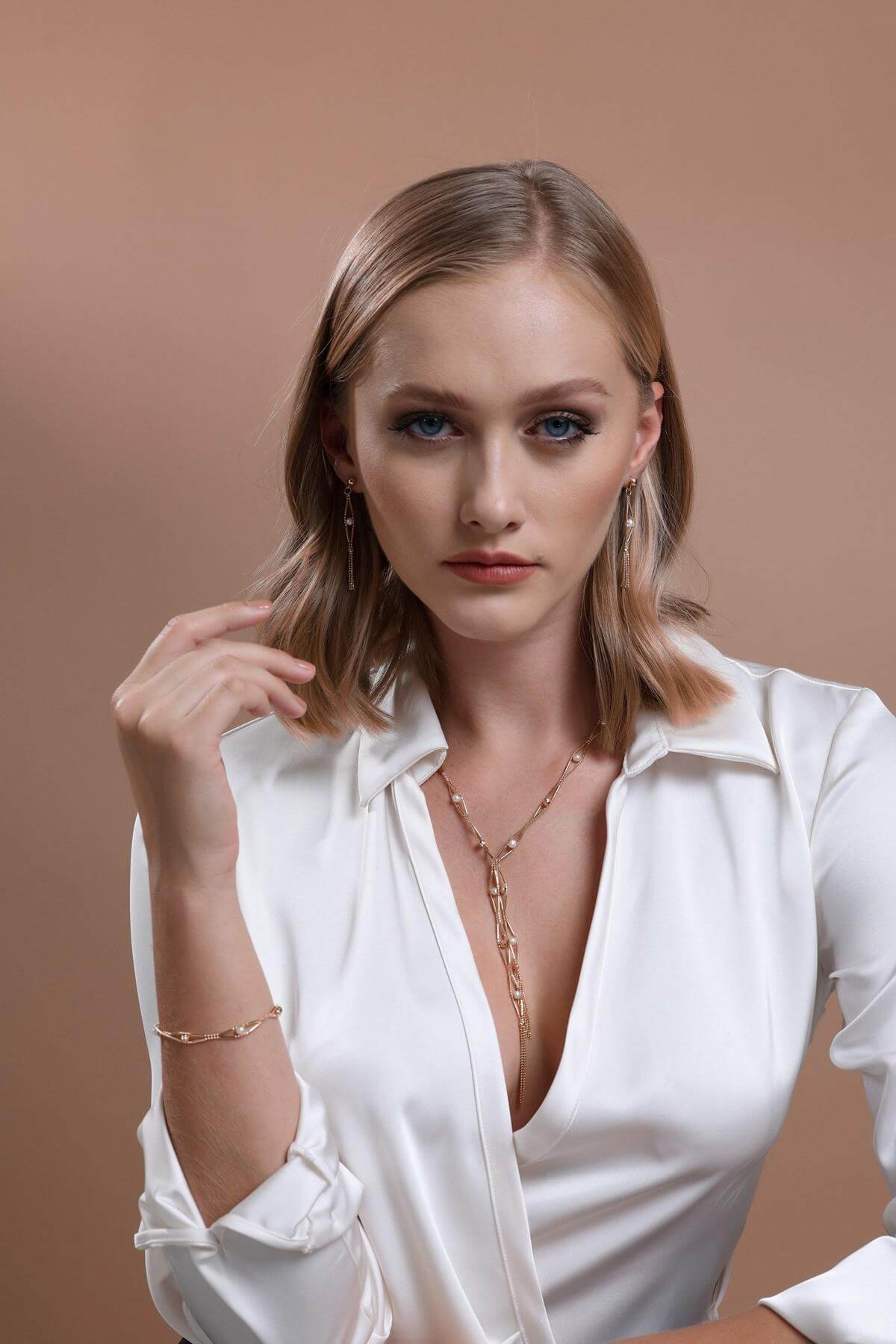 Slice of Baklava Natural Pearl Earring Necklace Bracelet Triple Set