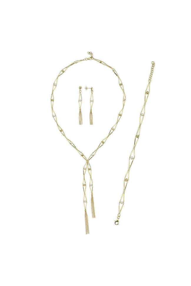 Slice of Baklava Doğal İncili Küpe Kolye Bileklik Üçlü Set | | Birinci1926