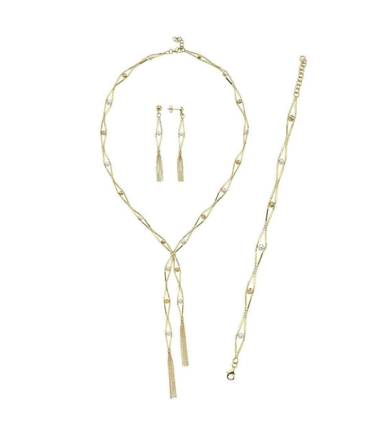 Slice of Baklava Doğal İncili Küpe Kolye Bileklik Üçlü Set | | Birinci1926