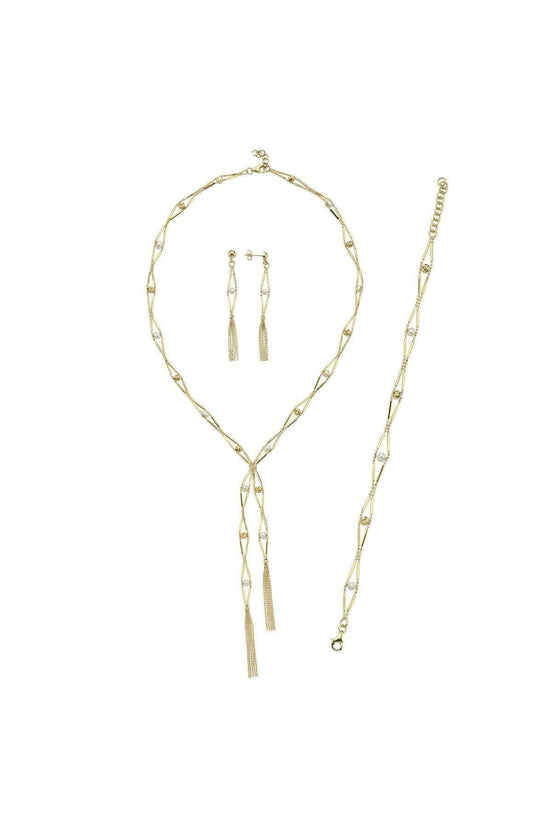 Slice of Baklava Doğal İncili Küpe Kolye Bileklik Üçlü Set | | Birinci1926