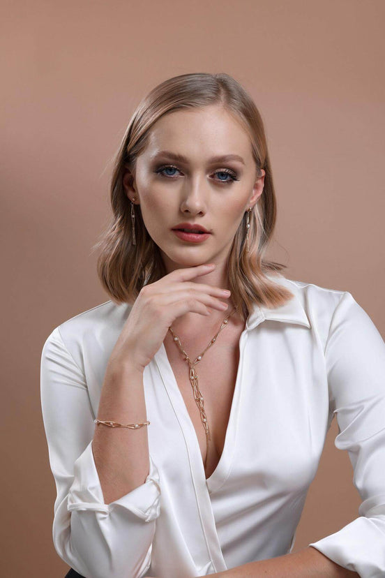 Slice of Baklava Natural Pearl Earring Necklace Bracelet Triple Set