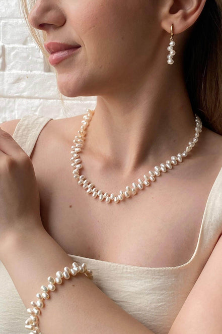 Barok Doğal İnci Kolye Bileklik Küpe Üçlü Set | | Birinci1926