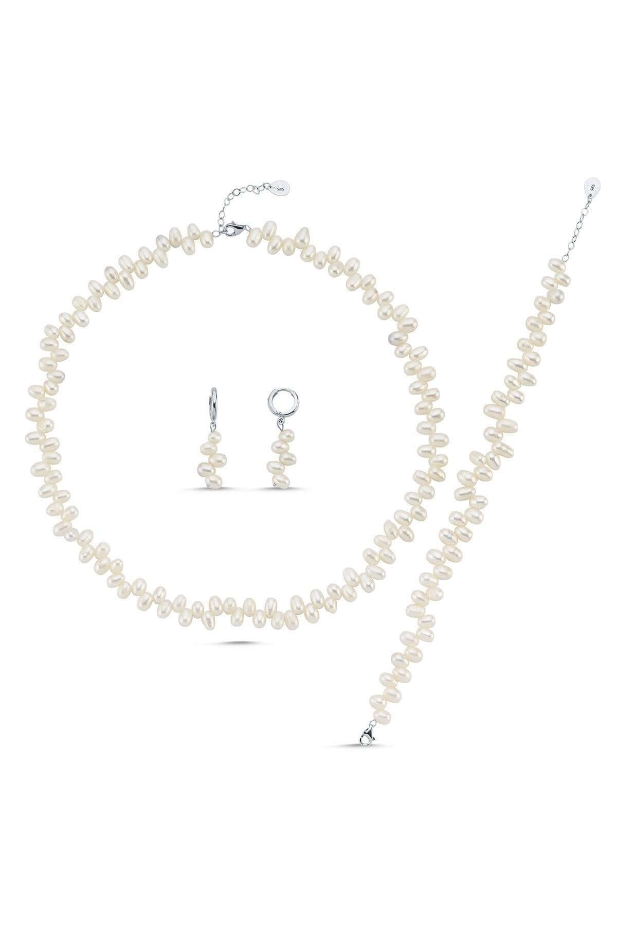 Barok Doğal İnci Kolye Bileklik Küpe Üçlü Set | | Birinci1926
