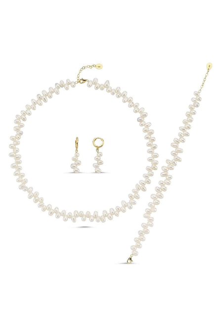 Barok Doğal İnci Kolye Bileklik Küpe Üçlü Set | | Birinci1926