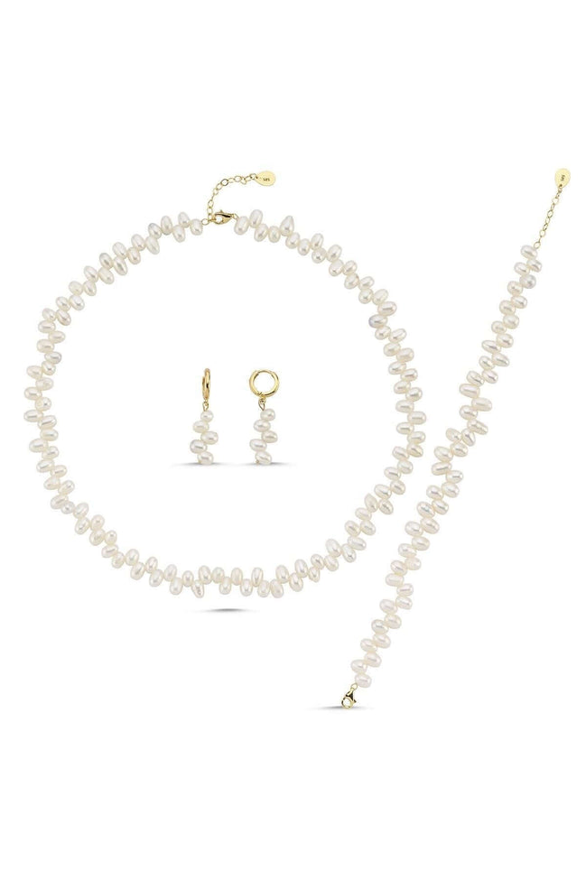 Barok Doğal İnci Kolye Bileklik Küpe Üçlü Set | | Birinci1926