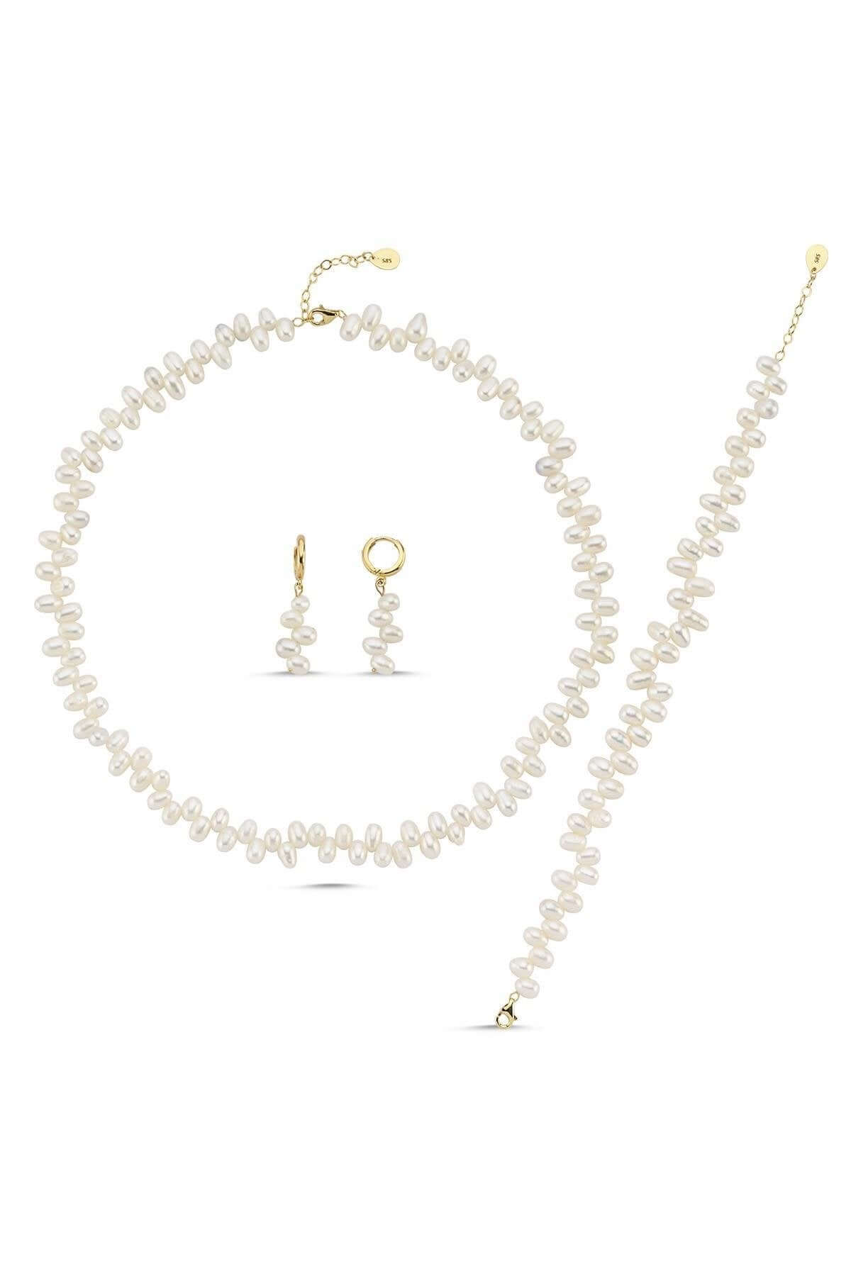 Barok Doğal İnci Kolye Bileklik Küpe Üçlü Set | | Birinci1926