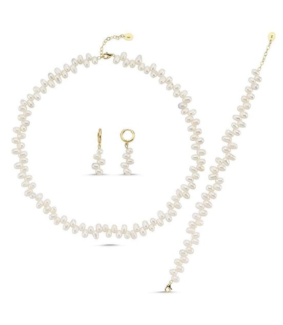 Barok Doğal İnci Kolye Bileklik Küpe Üçlü Set | | Birinci1926