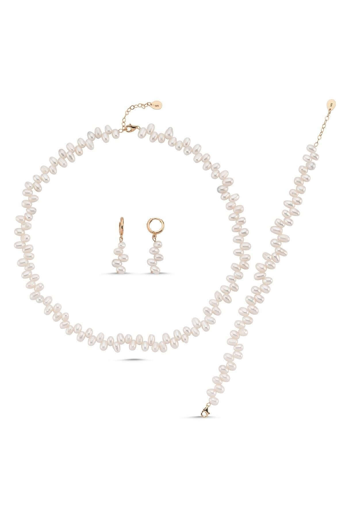 Barok Doğal İnci Kolye Bileklik Küpe Üçlü Set | | Birinci1926