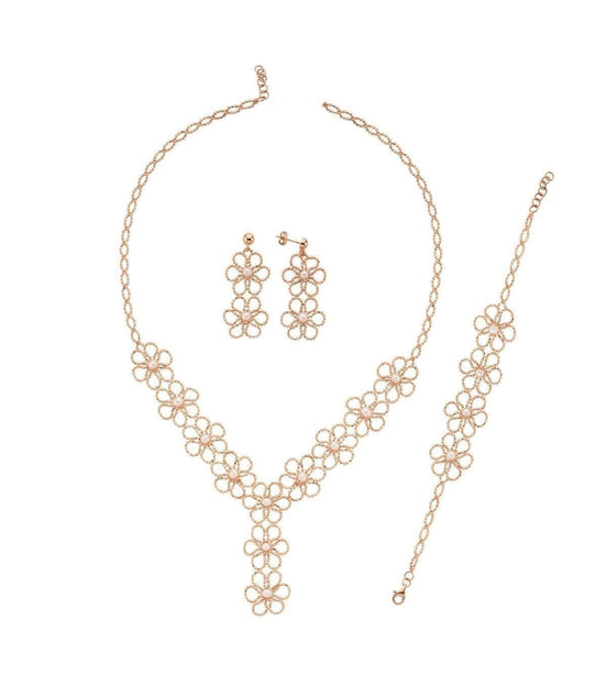 Çiçek Desenli Doğal İncili Kolye Küpe İkili Set | | Birinci1926