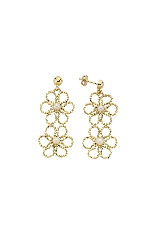 Flower Desenli Natural Pearl Earring