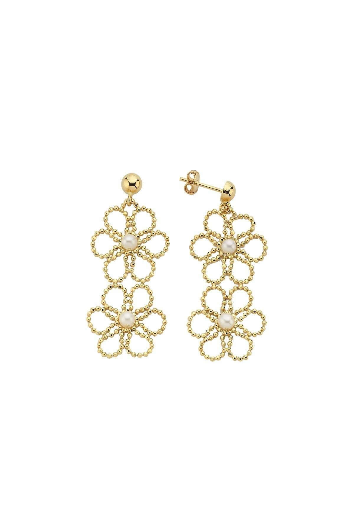 Flower Desenli Natural Pearl Earring