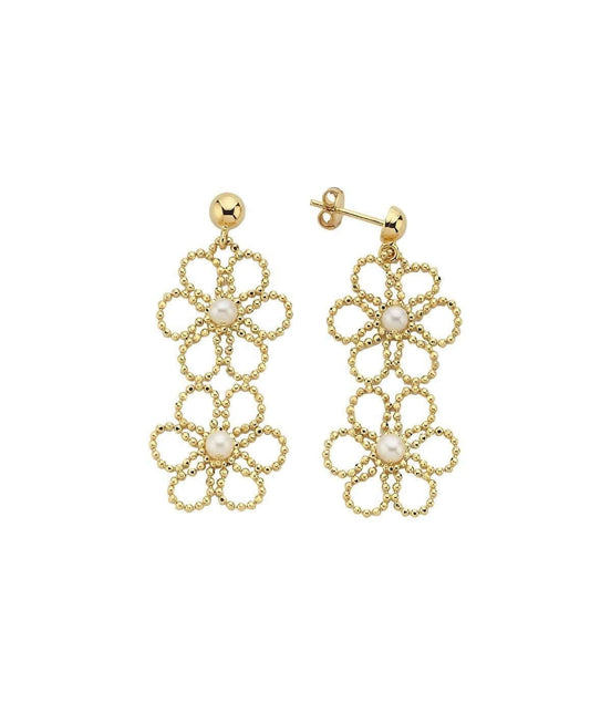 Flower Desenli Natural Pearl Earring