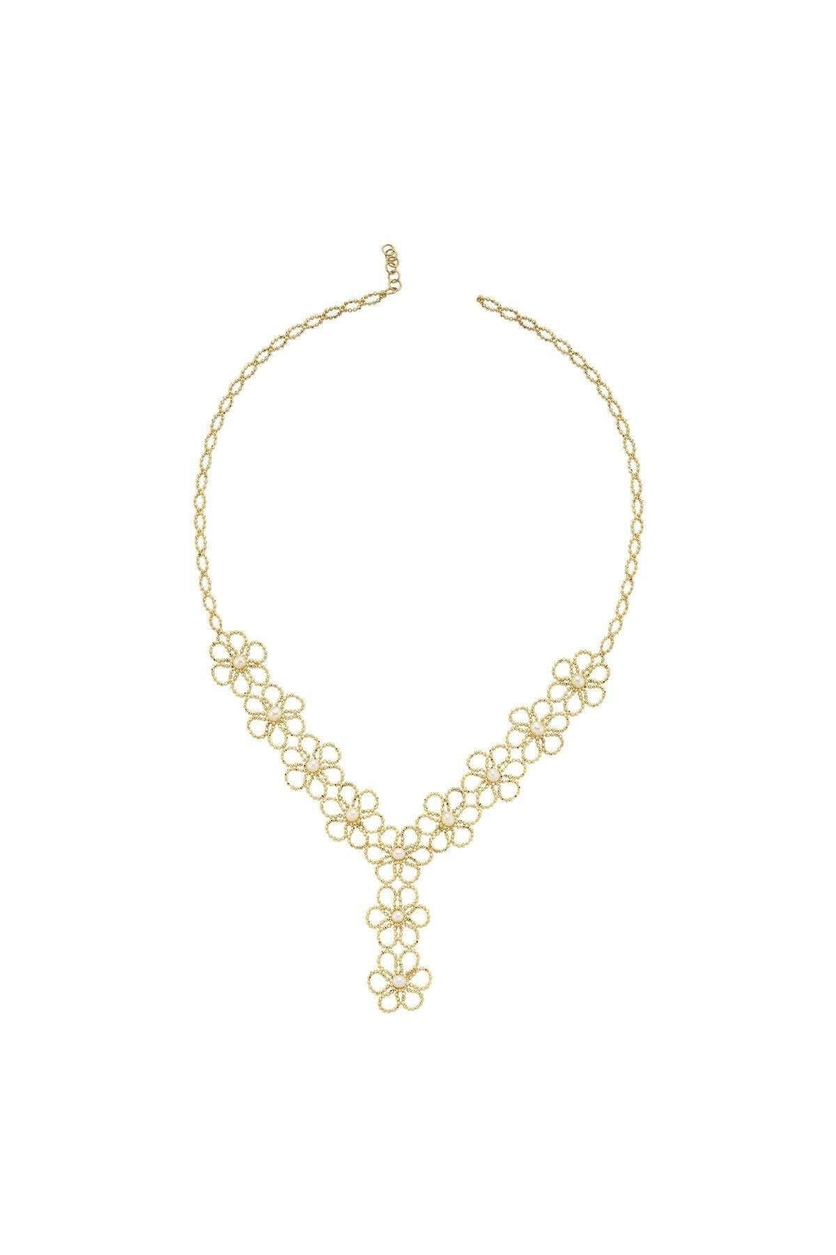 Flower Desenli Natural Pearl Necklace