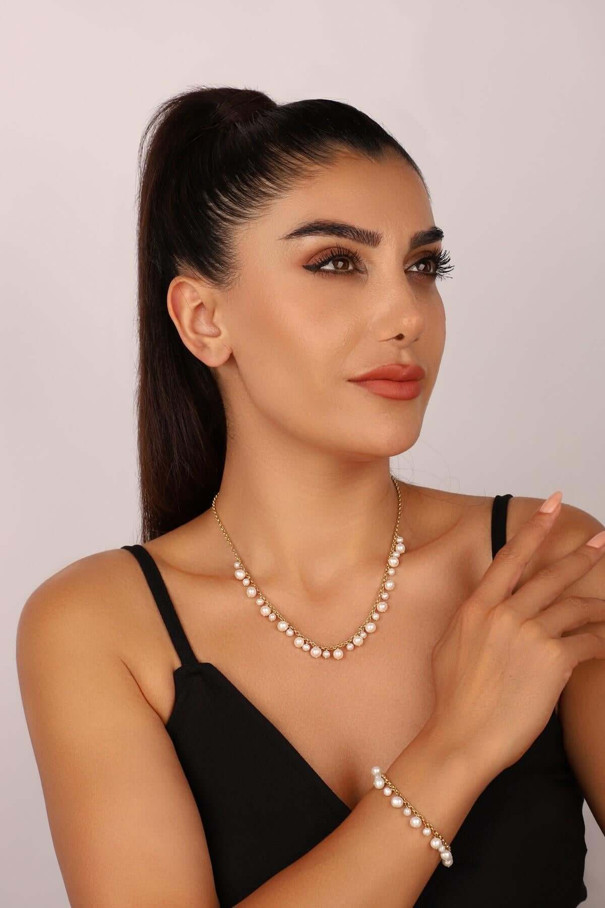 Doğal İnci Sallantılı Kolye Bileklik İkili Set | | Birinci1926