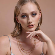 Dorica Bead 3 Row Natural Pearl Earring Necklace Double Set