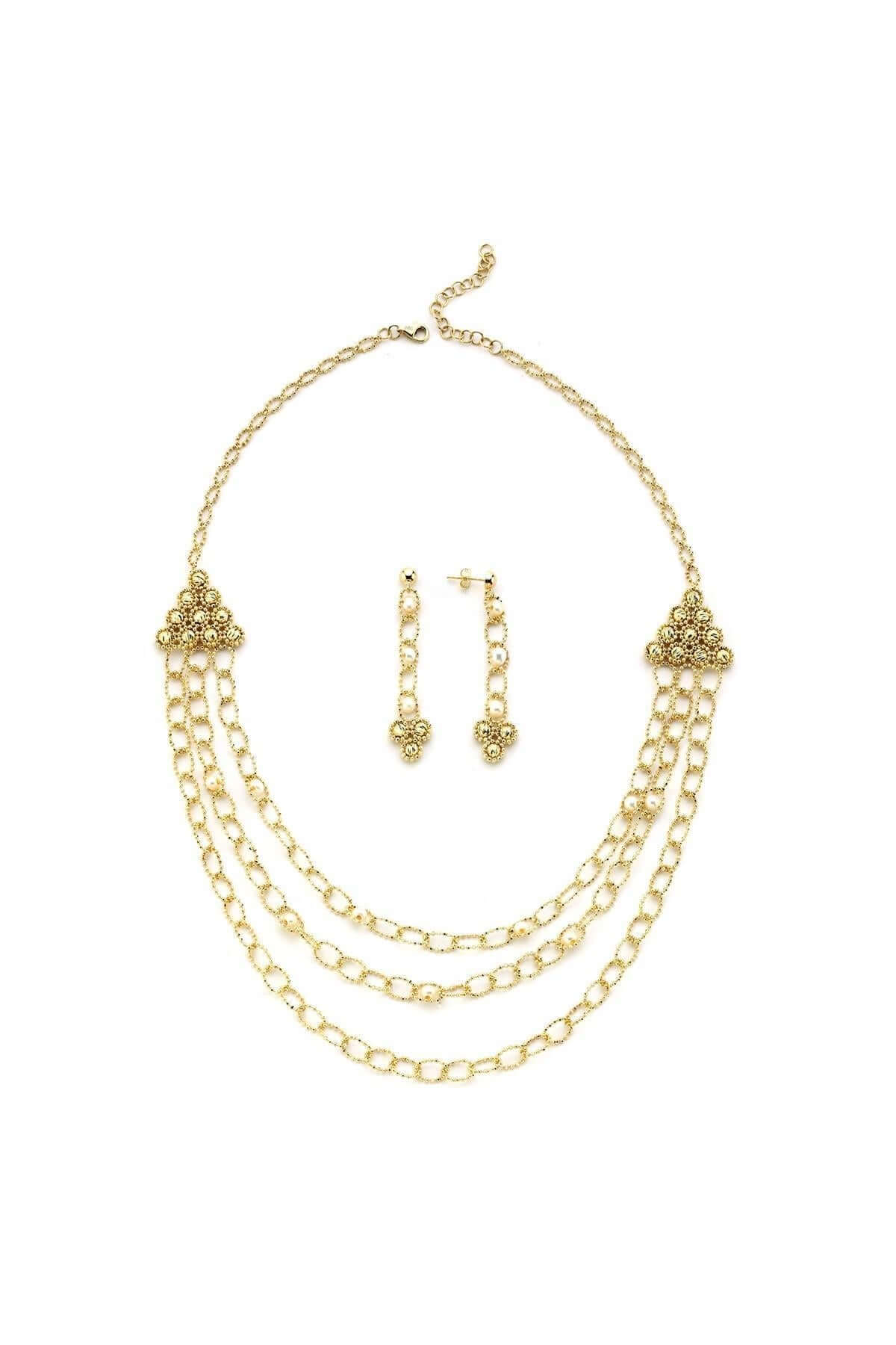 Dorikalı 3 Sıra Doğal İncili Küpe Kolye İkili Set | | Birinci1926