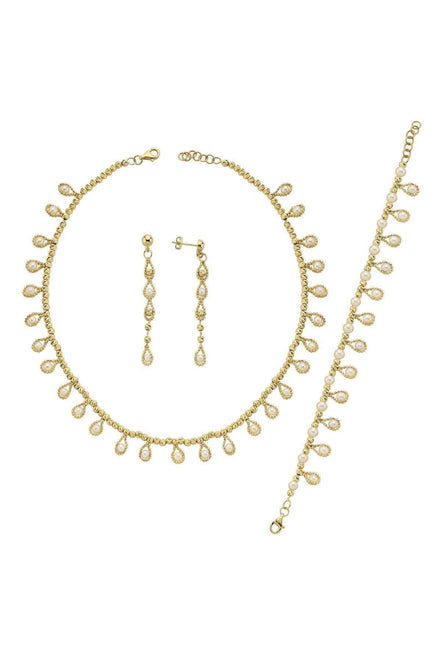 Dorikalı Sallantılı Damla Doğal İncili Küpe Kolye Bileklik Üçlü Set | | Birinci1926