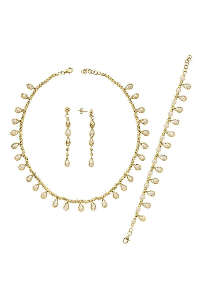 Dorikalı Sallantılı Damla Doğal İncili Küpe Kolye Bileklik Üçlü Set | | Birinci1926