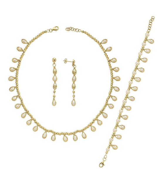 Dorikalı Sallantılı Damla Doğal İncili Küpe Kolye Bileklik Üçlü Set | | Birinci1926