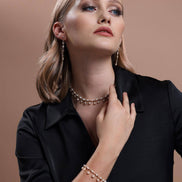 Dorica Bead Dangling Drop Natural Pearl Earring Necklace Bracelet Triple Set