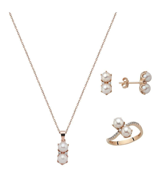 İkili İnci Küpe Kolye Yüzük Üçlü Set | | Birinci1926