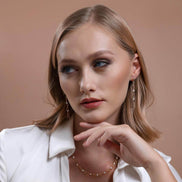 Bone Model Natural Pearl Earring Necklace Bracelet Triple Set