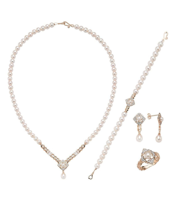 Baget Taşlı Doğal İnci Küpe Kolye Bileklik Yüzük Dörtlü Set | | Birinci1926