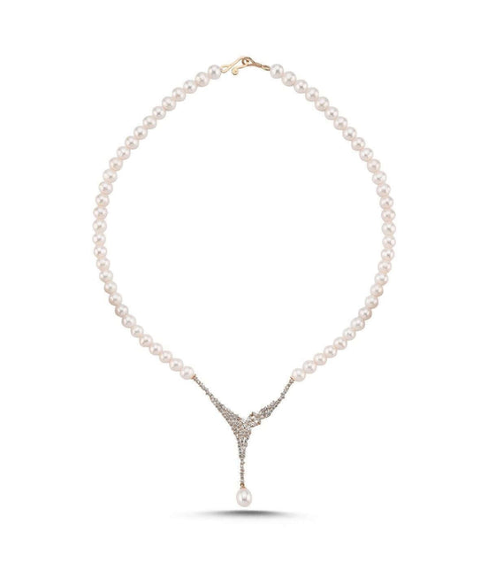 Çiçek Detay Zirkon Taşlı Doğal İnci Kolye | | Birinci1926