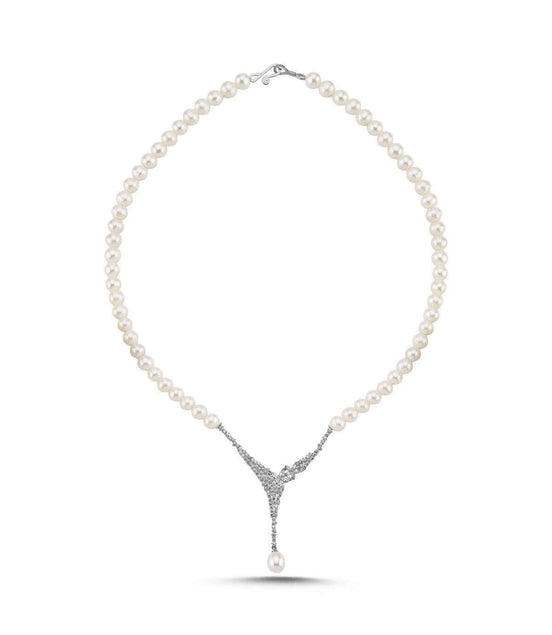 Çiçek Detay Zirkon Taşlı Doğal İnci Kolye | | Birinci1926