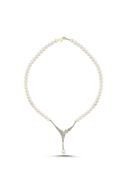 Çiçek Detay Zirkon Taşlı Doğal İnci Kolye | | Birinci1926