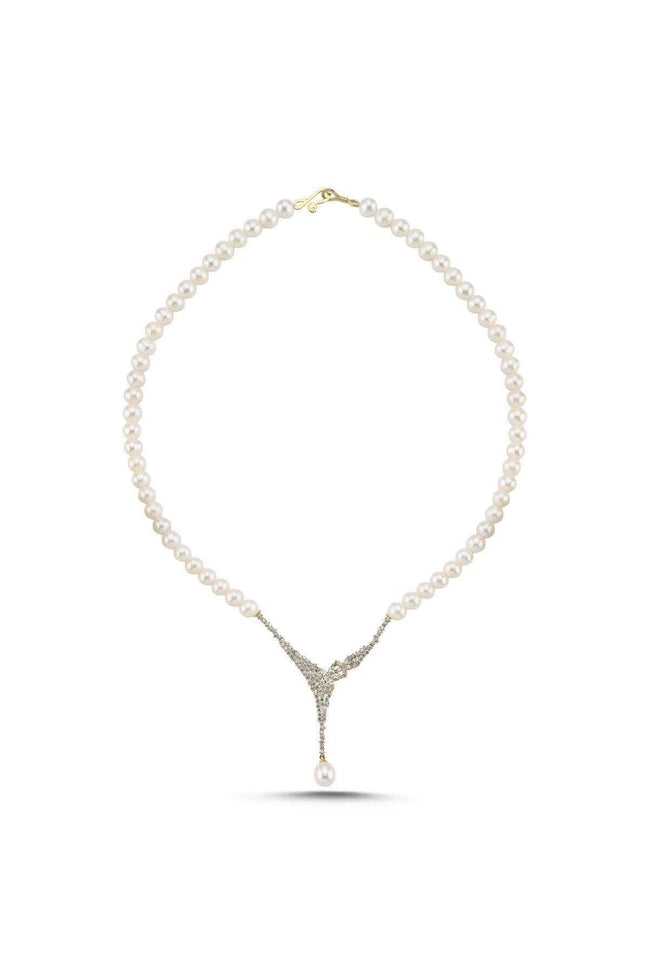 Çiçek Detay Zirkon Taşlı Doğal İnci Kolye | | Birinci1926