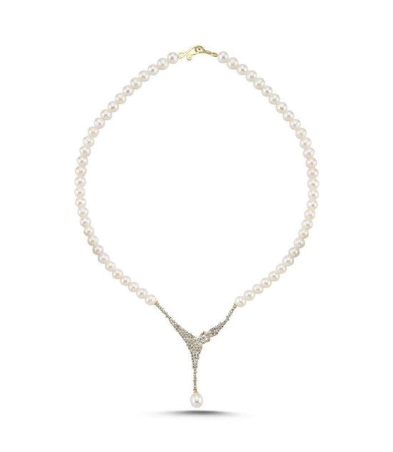 Çiçek Detay Zirkon Taşlı Doğal İnci Kolye | | Birinci1926