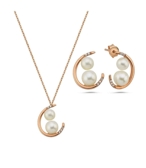 Double Natural Pearl Earring Necklace Double Set