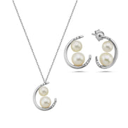Double Natural Pearl Earring Necklace Double Set