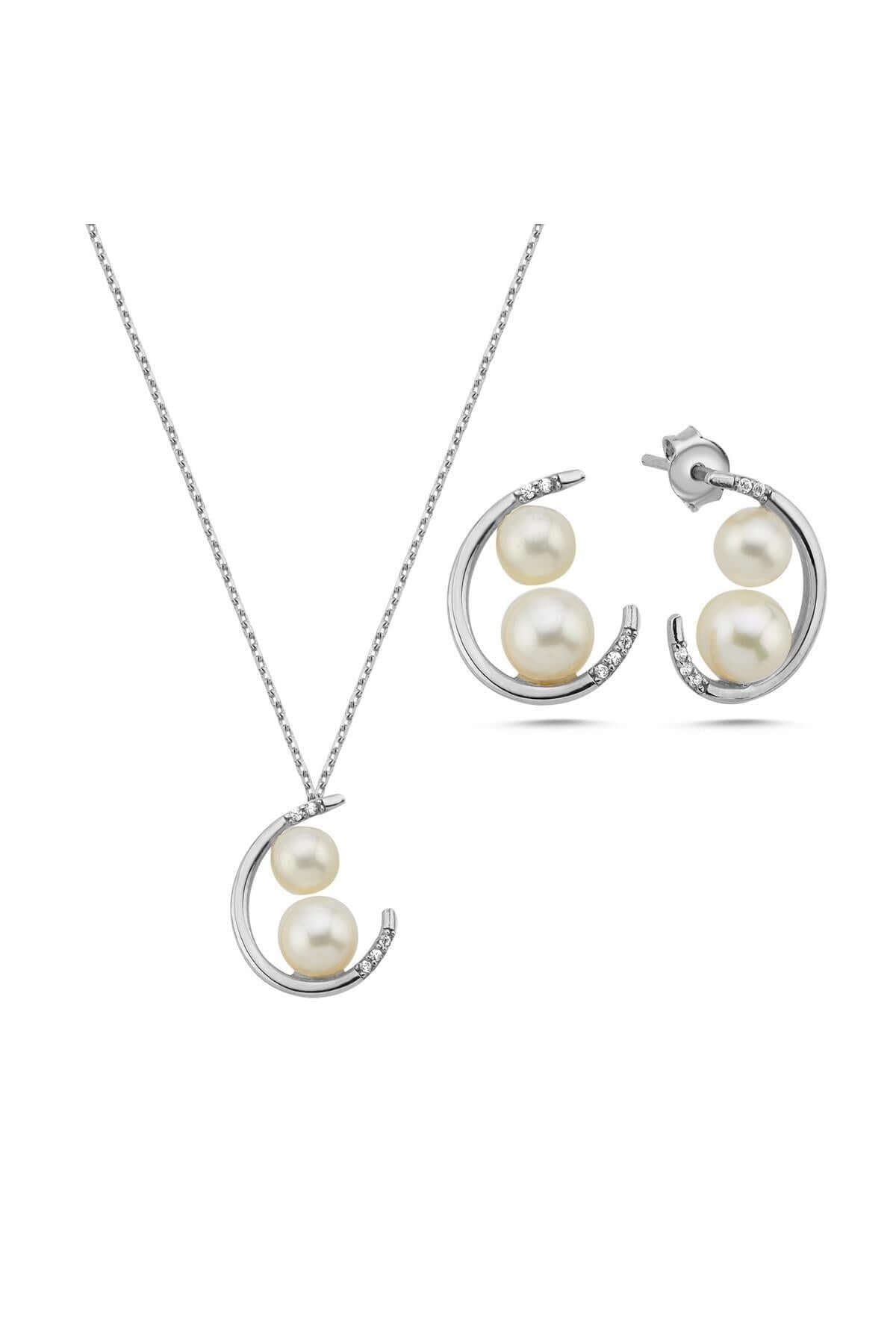 Double Natural Pearl Earring Necklace Double Set