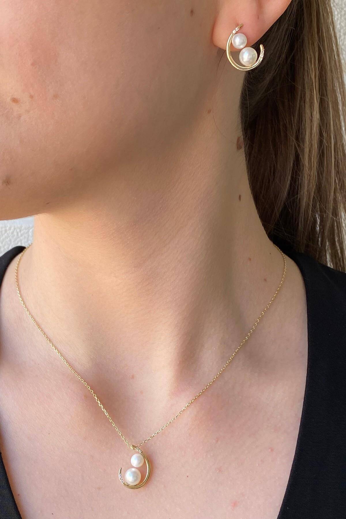 Double Natural Pearl Earring Necklace Double Set